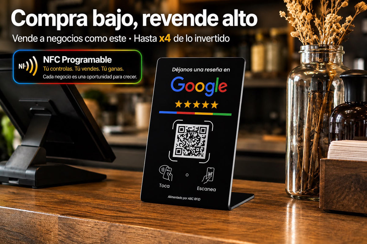 Placas NFC Reseñas Google Negro + Guía RevendeMás - Pack 5 / Pack 10