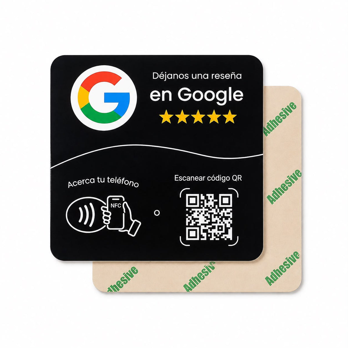 Placas NFC Adhesiva Reseñas Google Negro + Guía RevendeMás - Pack 5 / Pack 10
