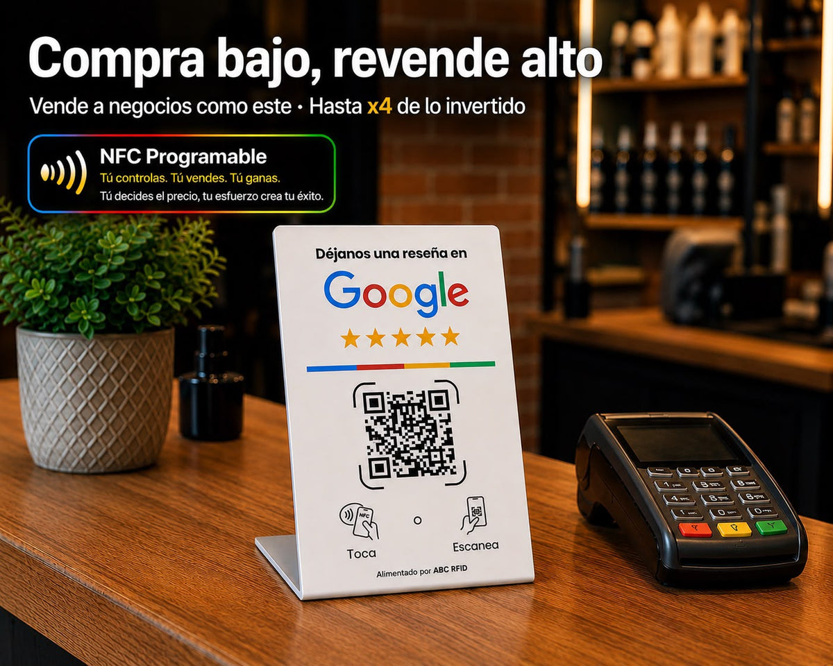 Placas NFC Reseñas Google Blanco + Guía RevendeMás - Pack 5 / Pack 10