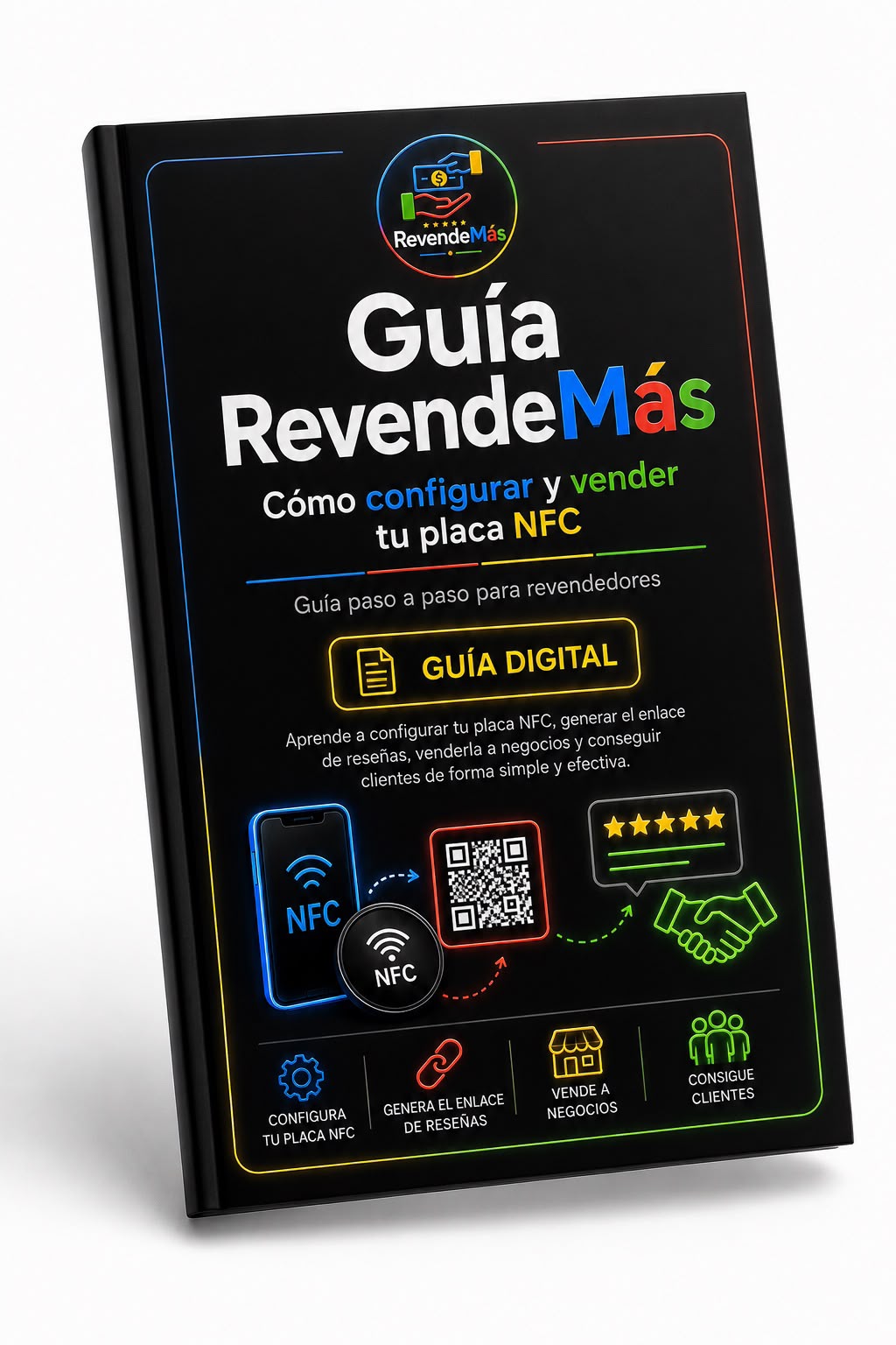 Placas NFC Reseñas Google Negro + Guía RevendeMás - Pack 5 / Pack 10